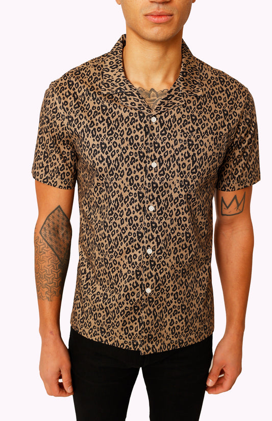 Leopard Print Spread Collar Shirt