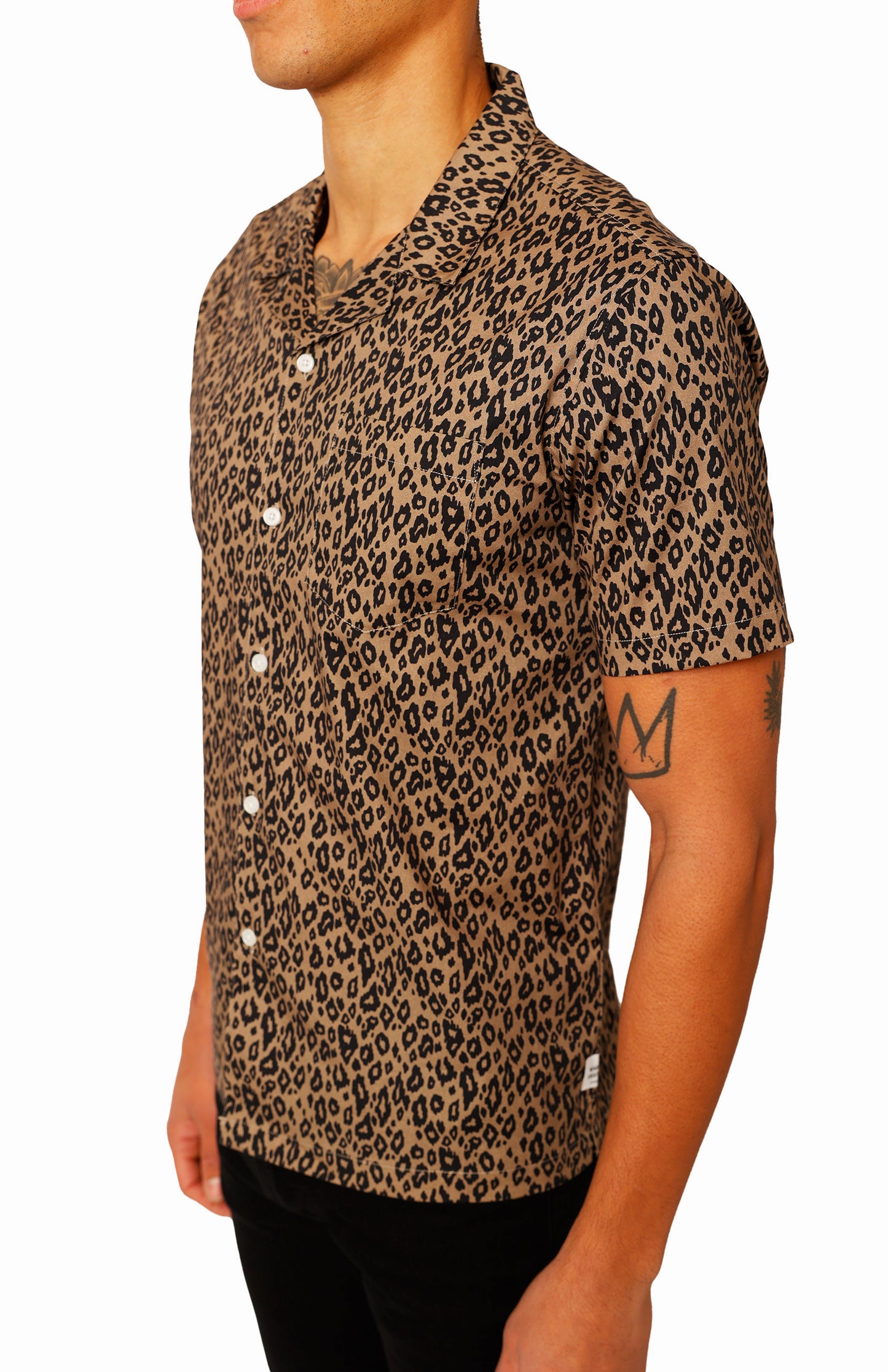Leopard Print Spread Collar Shirt